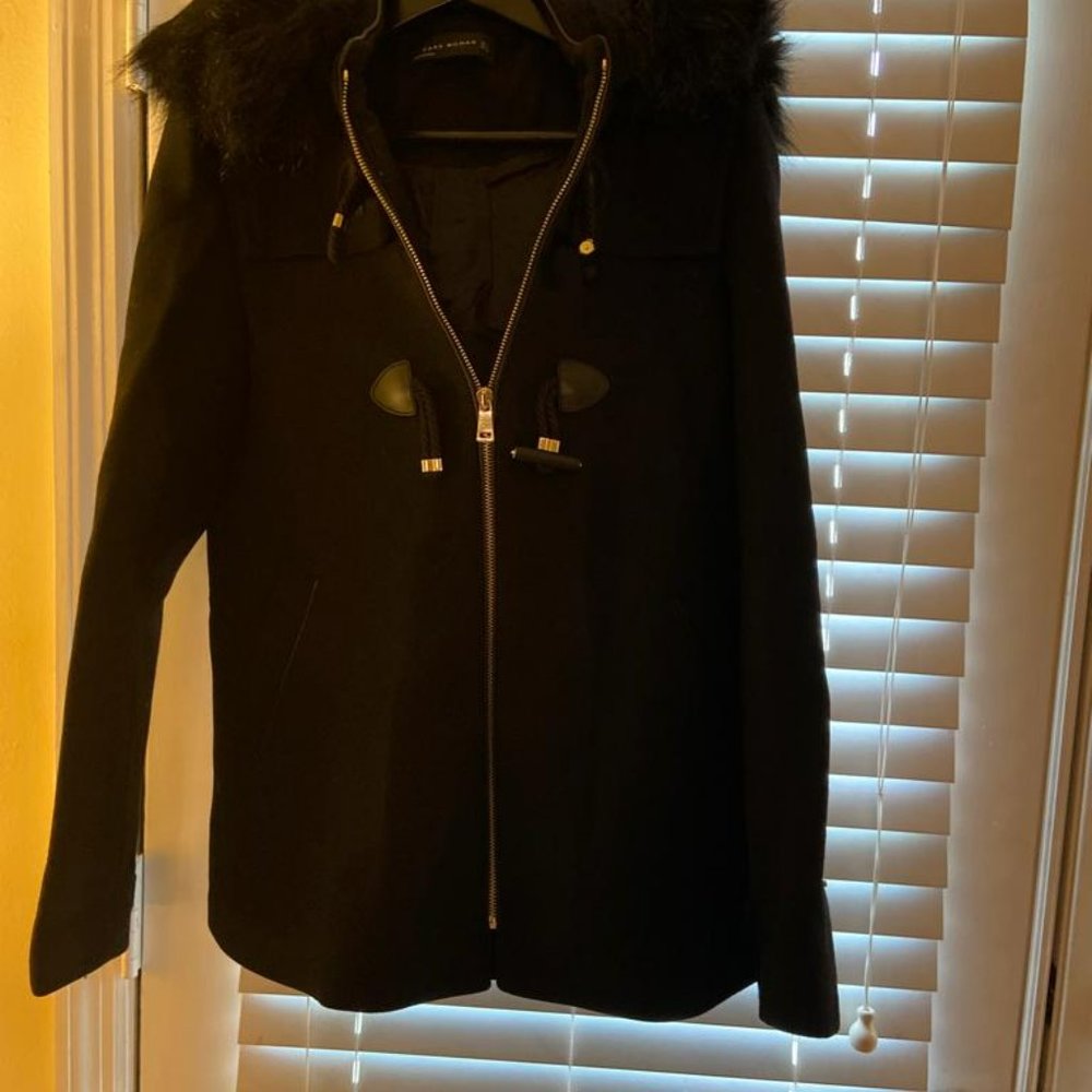 Women's Zara Wool A-line Duffle Coat with Faux Fur Hood